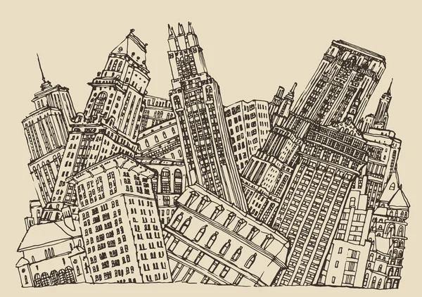 Hand drawn Big city — Stock Vector