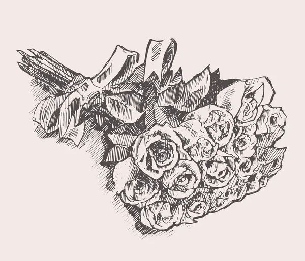 Bouquet mawar dengan pita - Stok Vektor