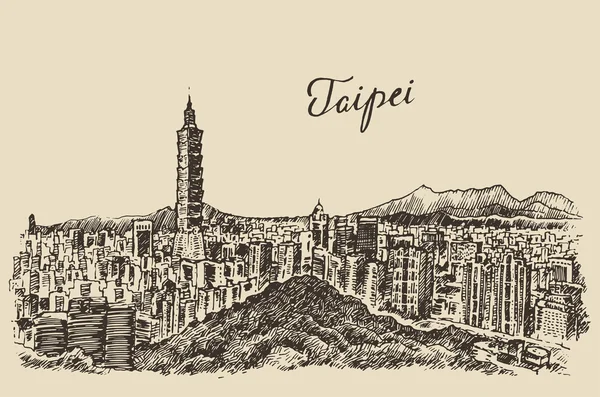 Handgezeichnete Skyline von Taipeh — Stockvektor