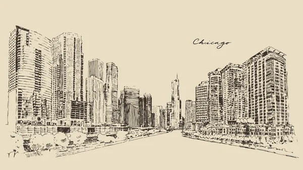 Skyline Chicago dibujado a mano — Vector de stock