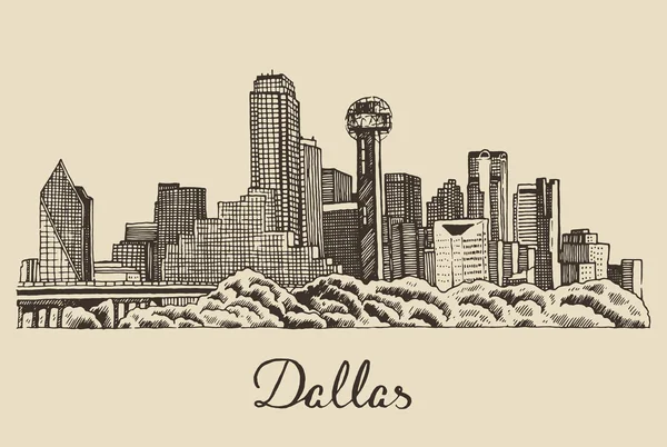 Skyline Dallas dibujado a mano — Vector de stock
