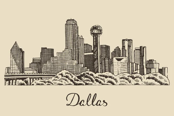 Kézzel rajzolt Dallas skyline — Stock Vector