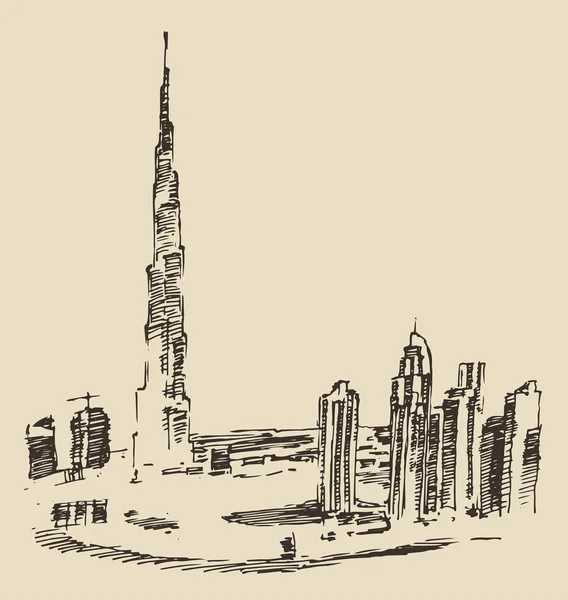 Silueta de la ciudad de Dubai — Vector de stock