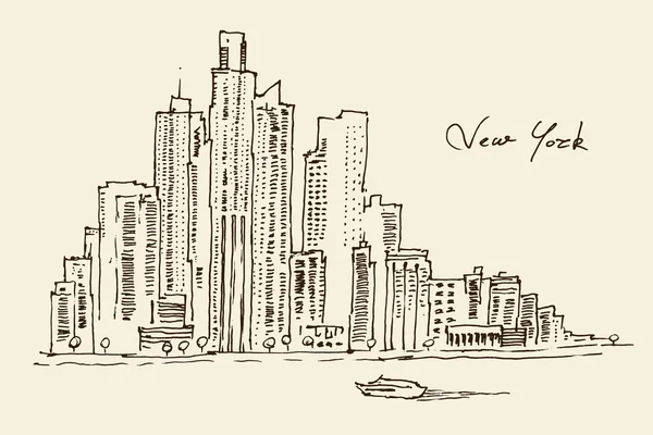 New York città disegnata a mano — Vettoriale Stock