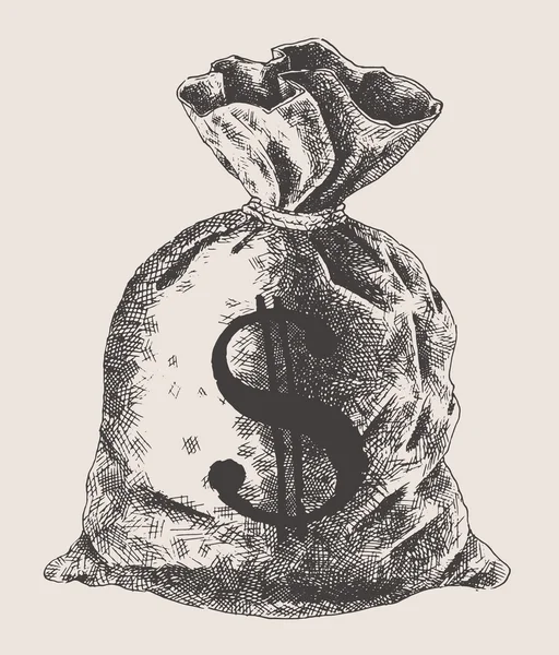 El çekilmiş para çantası — Stok Vektör