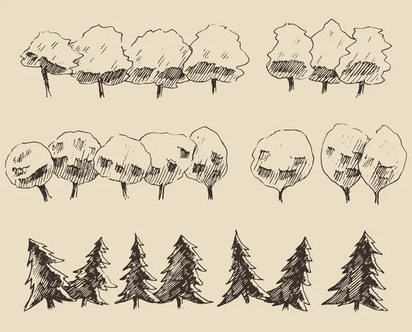 Árboles bosquejo conjunto , — Archivo Imágenes Vectoriales