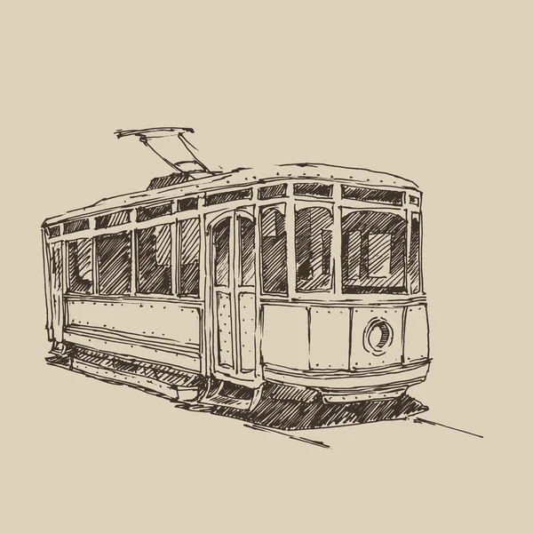 Handgezeichnete Oldtimer-Straßenbahn — Stockvektor