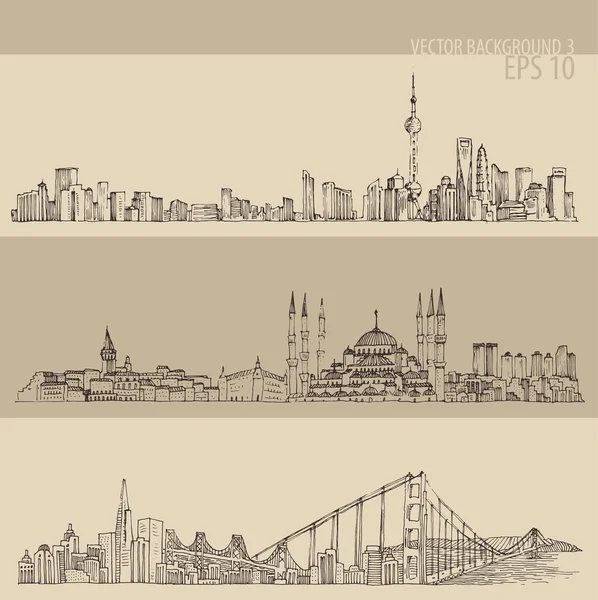Kézzel rajzolt vázlatok a városok — Stock Vector
