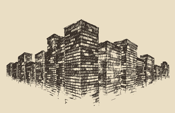 Большой город, нарисованный вручную
