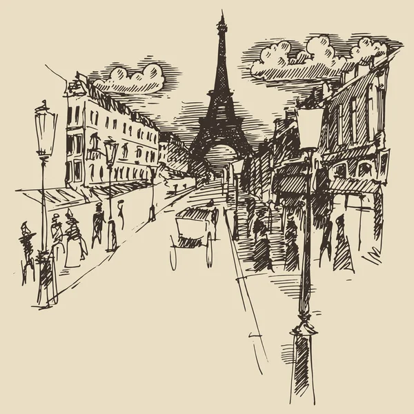 Rues dessinées à la main à Paris — Image vectorielle