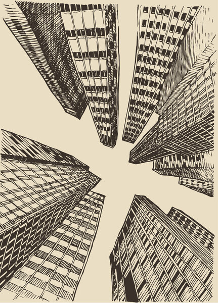 Hand drawn city buildings — Stock Vector