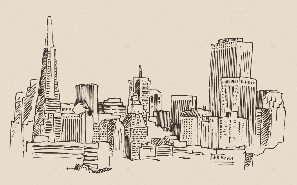 Sf skyline drawing San Francisco city sketch — Stock Vector © grop