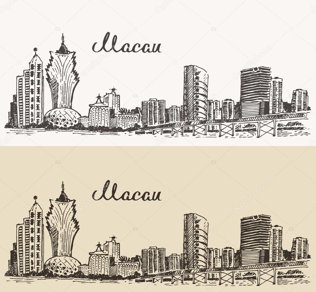 Hand drawn Macau skyline