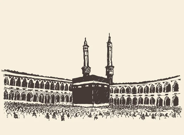 聖カーバ神殿メッカ サウジアラビアのイスラム教徒のスケッチ — ストックベクタ