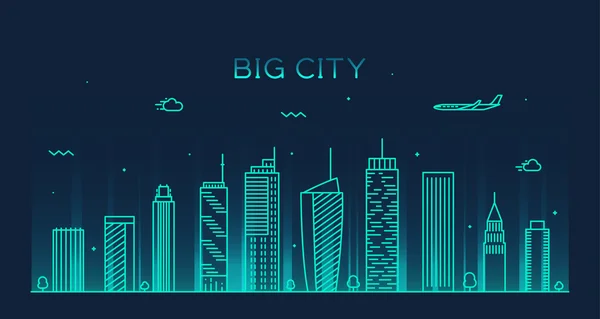 Big city skyline Trendy vector illustration linear — Wektor stockowy