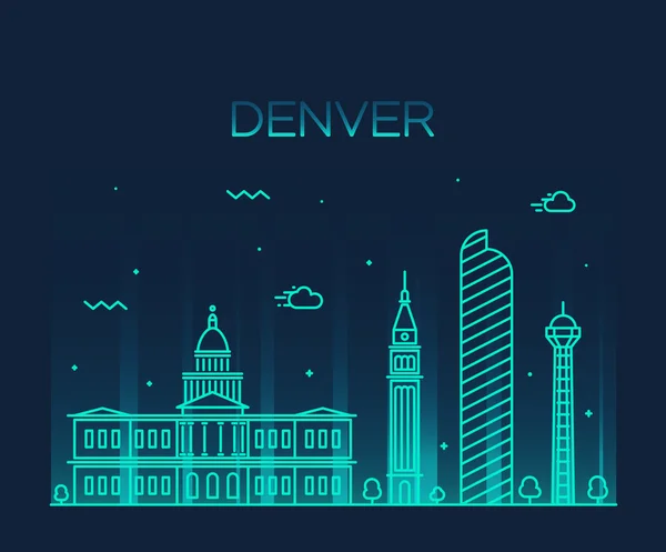 Skyline Denver trendy illustrazione vettoriale lineare — Vettoriale Stock