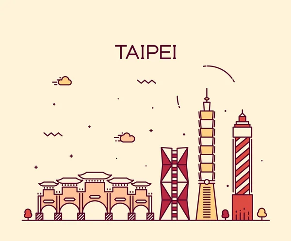 Taipei skyline ilustração vetorial na moda linear — Vetor de Stock