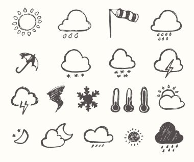 Set weather icons hand drawn Vector illustration