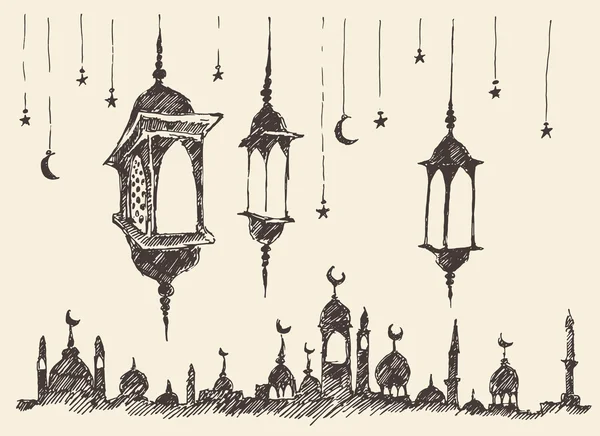 Ramadan hyllning illustration hand dras — Stock vektor