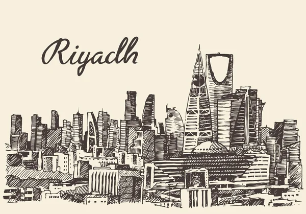 Riyadh skyline grabado vector dibujado a mano boceto — Vector de stock