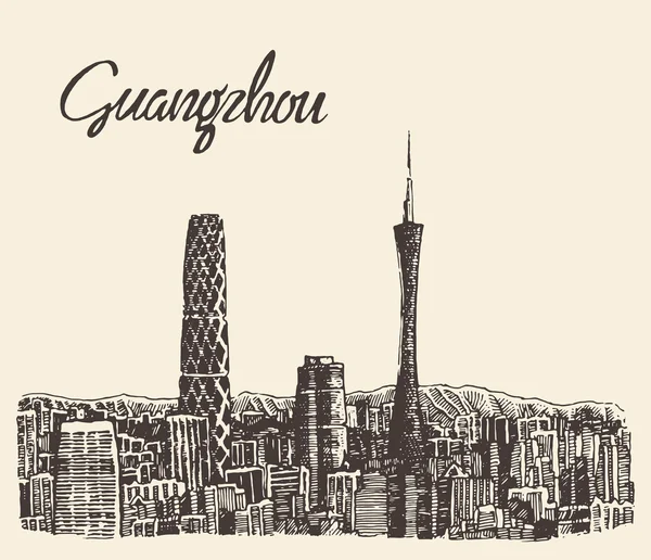 Guangzhou skyline vector illustration drawn sketch — Διανυσματικό Αρχείο