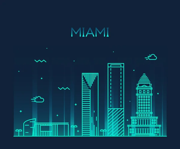 Miami skyline trendy vector illustration linear — Stok Vektör