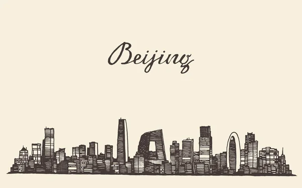 Beijing skyline vector engraved drawn sketch — ストックベクタ