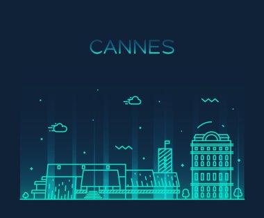 Cannes skyline trendy vector illustration linear