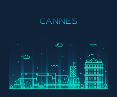 Cannes skyline trendy vector illustration linear clipart