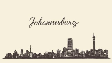 Johannesburg manzarası vektör oyulmuş çizilmiş kroki