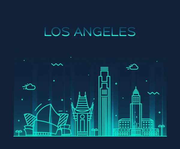 Los Angeles skyline vector illustration linear — ストックベクタ