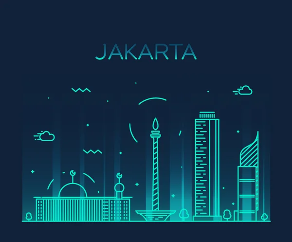 Jakarta skyline Trendy illustrazione vettoriale lineare — Vettoriale Stock