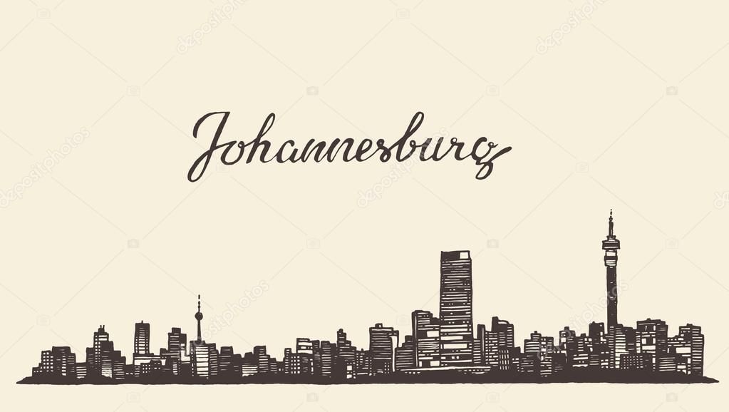 Johannesburg skyline vector engraved drawn sketch — Stock Vector © grop