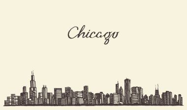 Chicago skyline city engraving vector illustration