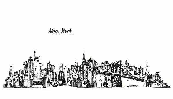 New York City Skyline Vektor Illustration Skizze — Stockvektor