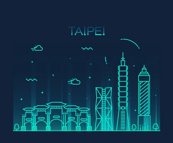 Skyline di Taipei Trendy illustrazione vettoriale lineare — Vettoriale Stock