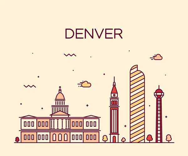 Denver skyline moda vetor ilustração linear —  Vetores de Stock