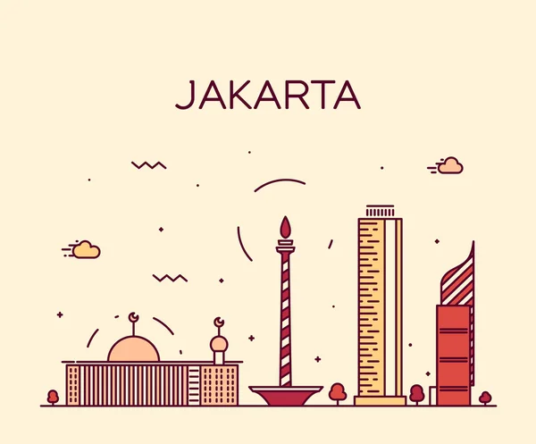 Jakarta skyline trendy vector illustration linear — ストックベクタ