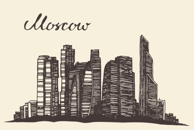 Moscow skyline vector engraved hand drawn sketch