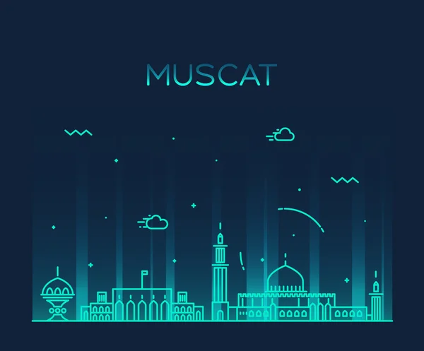 Muscat skyline trendy vector illustration linear — Stok Vektör