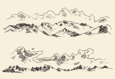 Dağlar çizilmiş vektör oyma hatlarını eskiz