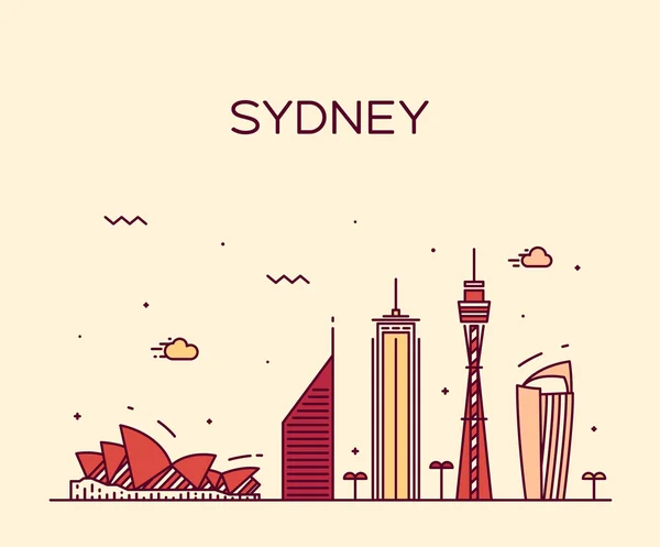 Sydney skyline de moda vector ilustración lineal — Vector de stock