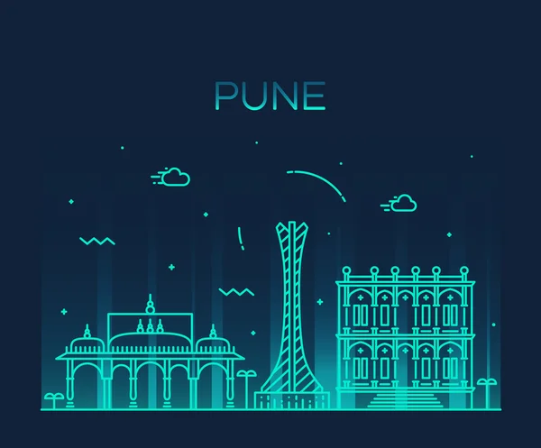 Pune skyline trendy vektor illustration linear — Stockvektor