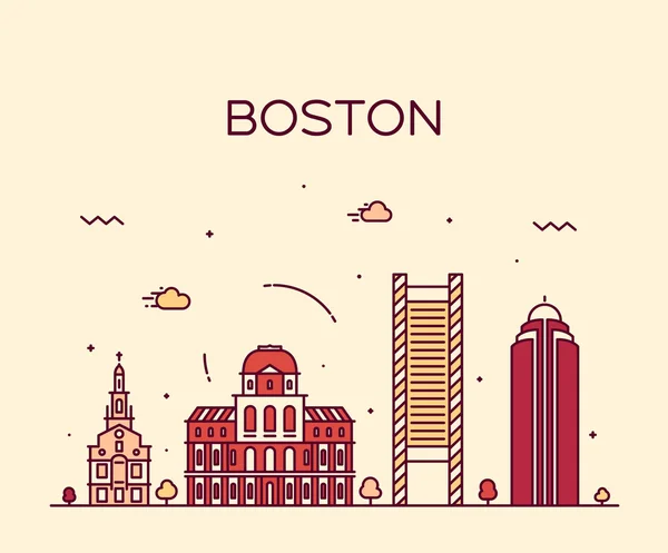 Boston skyline moderno vetor ilustração linear —  Vetores de Stock