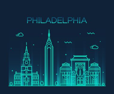 Philadelphia manzarası trendy Vektör Lineer stili