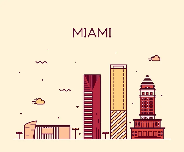 Miami skyline moda vetor ilustração linear — Vetor de Stock