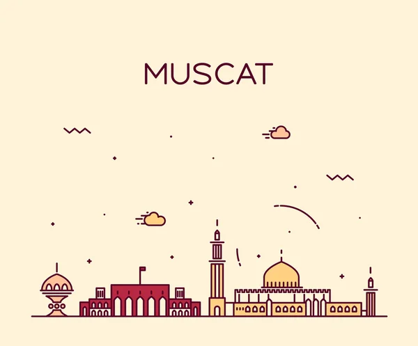 Muscat Skyline trendige Vektorillustration linear — Stockvektor