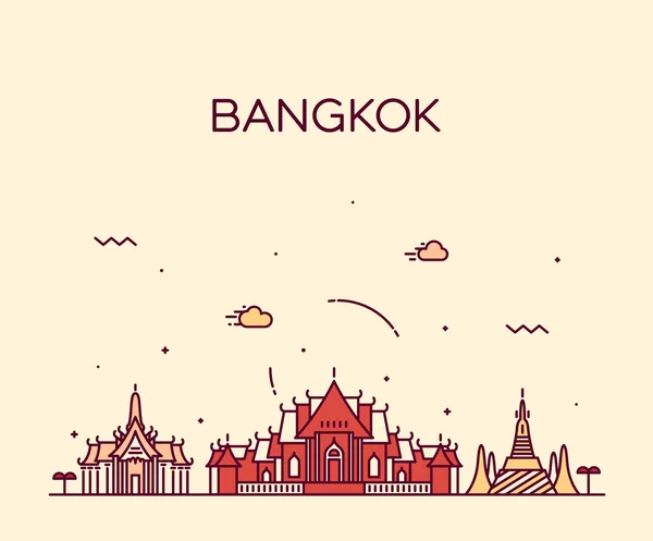 Bangkok skyline de moda vector ilustración lineal — Vector de stock