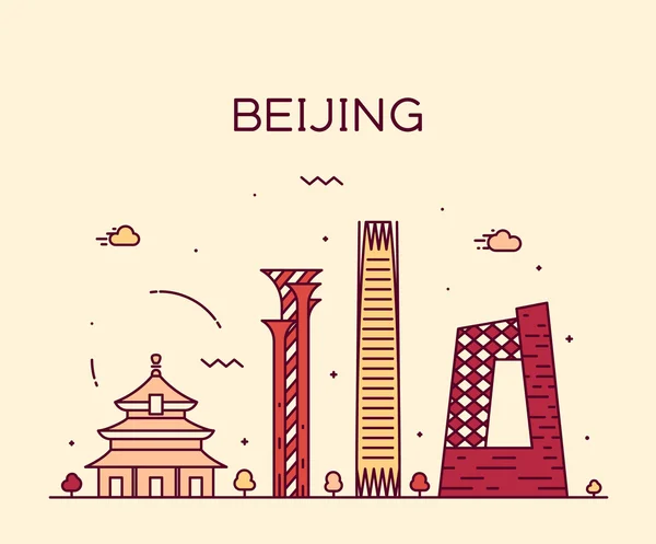 Beijing skyline trendy vector illustration linear — Stock Vector