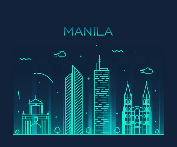 Manila skyline divatos vektoros illusztráció lineáris — Stock Vector
